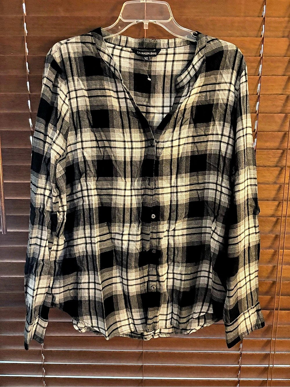 Calvin Klein Jeans Plaid Button Down Shirt in Black & White XL